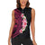 Hawaiian Tropical Plumeria Art Polynesian Tattoo Women Sleeveless Polo Shirt Black and Bright Pink Color