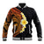 Hawaiian Tropical Plumeria Art Polynesian Tattoo Baseball Jacket Black and Autumn Color Theme