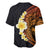 Hawaiian Tropical Plumeria Art Polynesian Tattoo Baseball Jersey Black and Autumn Color Theme