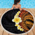 Hawaiian Tropical Plumeria Art Polynesian Tattoo Beach Blanket Black and Autumn Color Theme