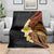 Hawaiian Tropical Plumeria Art Polynesian Tattoo Blanket Black and Autumn Color Theme