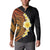 Hawaiian Tropical Plumeria Art Polynesian Tattoo Button Sweatshirt Black and Autumn Color Theme