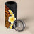 Hawaiian Tropical Plumeria Art Polynesian Tattoo 4 in 1 Can Cooler Tumbler Black and Autumn Color Theme