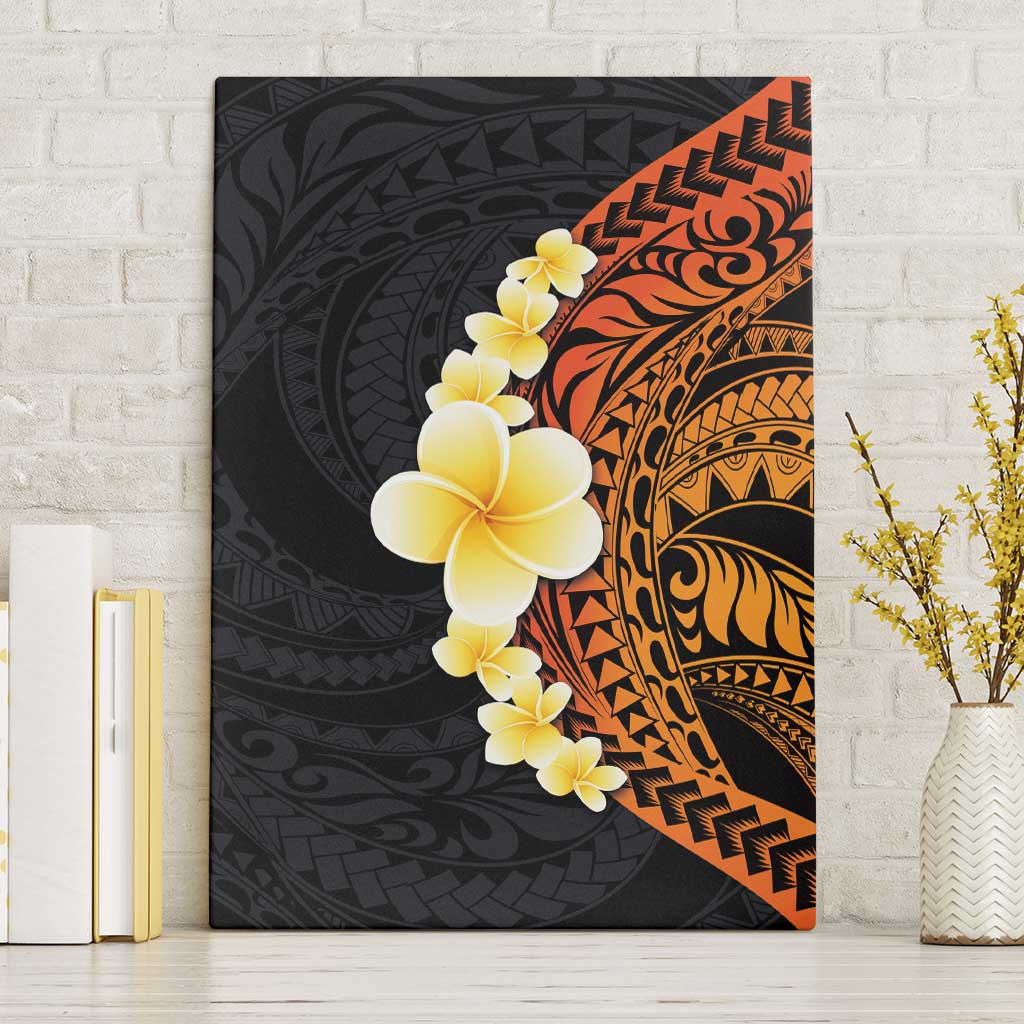 Hawaiian Tropical Plumeria Art Polynesian Tattoo Canvas Wall Art Black and Autumn Color Theme LT03 Without Frame Orange - Polynesian Pride