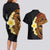 Hawaiian Tropical Plumeria Art Polynesian Tattoo Couples Matching Long Sleeve Bodycon Dress and Hawaiian Shirt Black and Autumn Color Theme