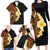 Hawaiian Tropical Plumeria Art Polynesian Tattoo Family Matching Long Sleeve Bodycon Dress and Hawaiian Shirt Black and Autumn Color Theme