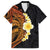 Hawaiian Tropical Plumeria Art Polynesian Tattoo Family Matching Off The Shoulder Long Sleeve Dress and Hawaiian Shirt Black and Autumn Color Theme