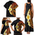 Hawaiian Tropical Plumeria Art Polynesian Tattoo Family Matching Tank Maxi Dress and Hawaiian Shirt Black and Autumn Color Theme