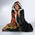 Hawaiian Tropical Plumeria Art Polynesian Tattoo Hooded Blanket Black and Autumn Color Theme