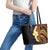 Hawaiian Tropical Plumeria Art Polynesian Tattoo Leather Tote Bag Black and Autumn Color Theme