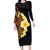 Hawaiian Tropical Plumeria Art Polynesian Tattoo Long Sleeve Bodycon Dress Black and Autumn Color Theme