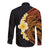 Hawaiian Tropical Plumeria Art Polynesian Tattoo Long Sleeve Button Shirt Black and Autumn Color Theme