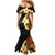 Hawaiian Tropical Plumeria Art Polynesian Tattoo Mermaid Dress Black and Autumn Color Theme