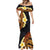 Hawaiian Tropical Plumeria Art Polynesian Tattoo Mermaid Dress Black and Autumn Color Theme