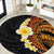 Hawaiian Tropical Plumeria Art Polynesian Tattoo Round Carpet Black and Autumn Color Theme