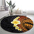 Hawaiian Tropical Plumeria Art Polynesian Tattoo Round Carpet Black and Autumn Color Theme