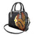 Hawaiian Tropical Plumeria Art Polynesian Tattoo Shoulder Handbag Black and Autumn Color Theme