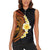 Hawaiian Tropical Plumeria Art Polynesian Tattoo Women Sleeveless Polo Shirt Black and Autumn Color Theme