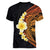 Hawaiian Tropical Plumeria Art Polynesian Tattoo Women V-Neck T-Shirt Black and Autumn Color Theme