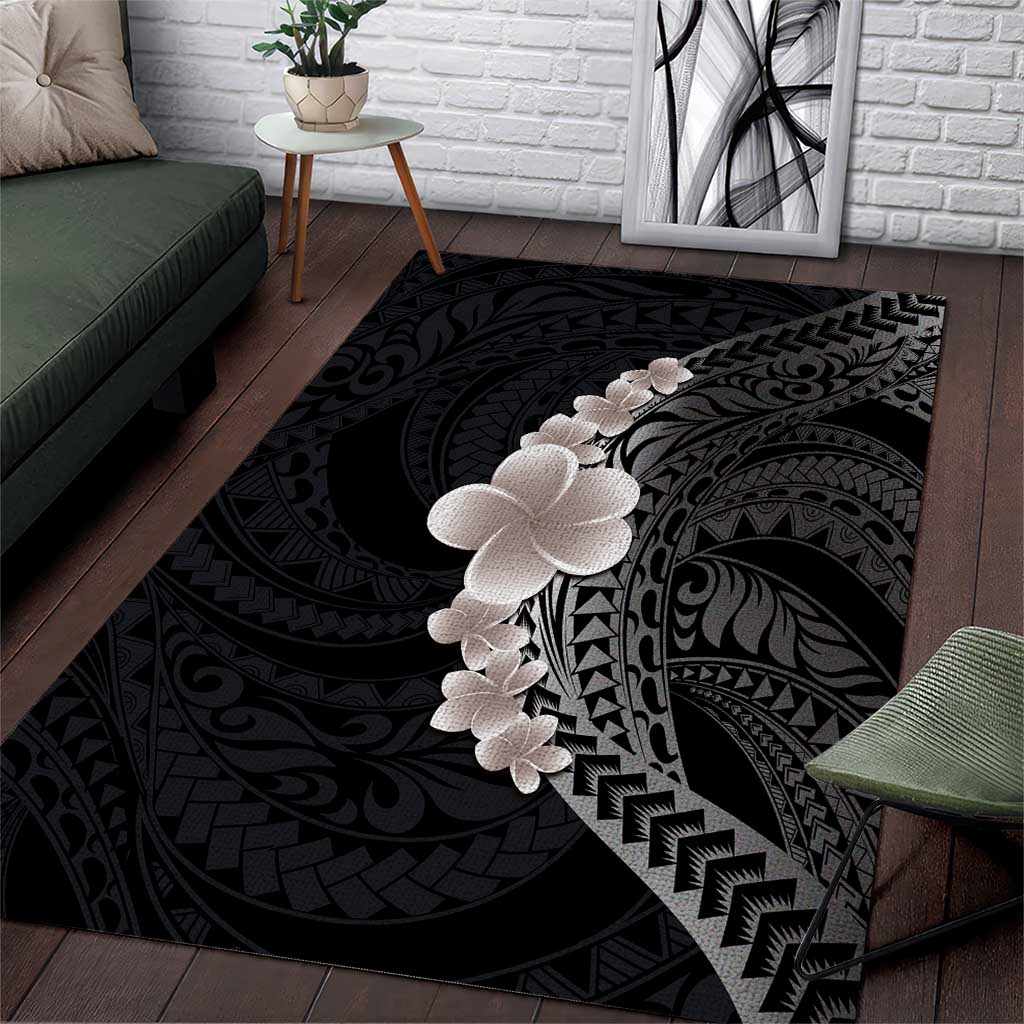 Hawaiian Tropical Plumeria Art Polynesian Tattoo Area Rug Grayscale Color LT03 Black - Polynesian Pride