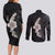 Hawaiian Tropical Plumeria Art Polynesian Tattoo Couples Matching Long Sleeve Bodycon Dress and Long Sleeve Button Shirt Grayscale Color