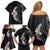 Hawaiian Tropical Plumeria Art Polynesian Tattoo Family Matching Off Shoulder Short Dress and Hawaiian Shirt Grayscale Color