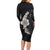 Hawaiian Tropical Plumeria Art Polynesian Tattoo Long Sleeve Bodycon Dress Grayscale Color