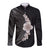 Hawaiian Tropical Plumeria Art Polynesian Tattoo Long Sleeve Button Shirt Grayscale Color