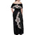 Hawaiian Tropical Plumeria Art Polynesian Tattoo Off Shoulder Maxi Dress Grayscale Color