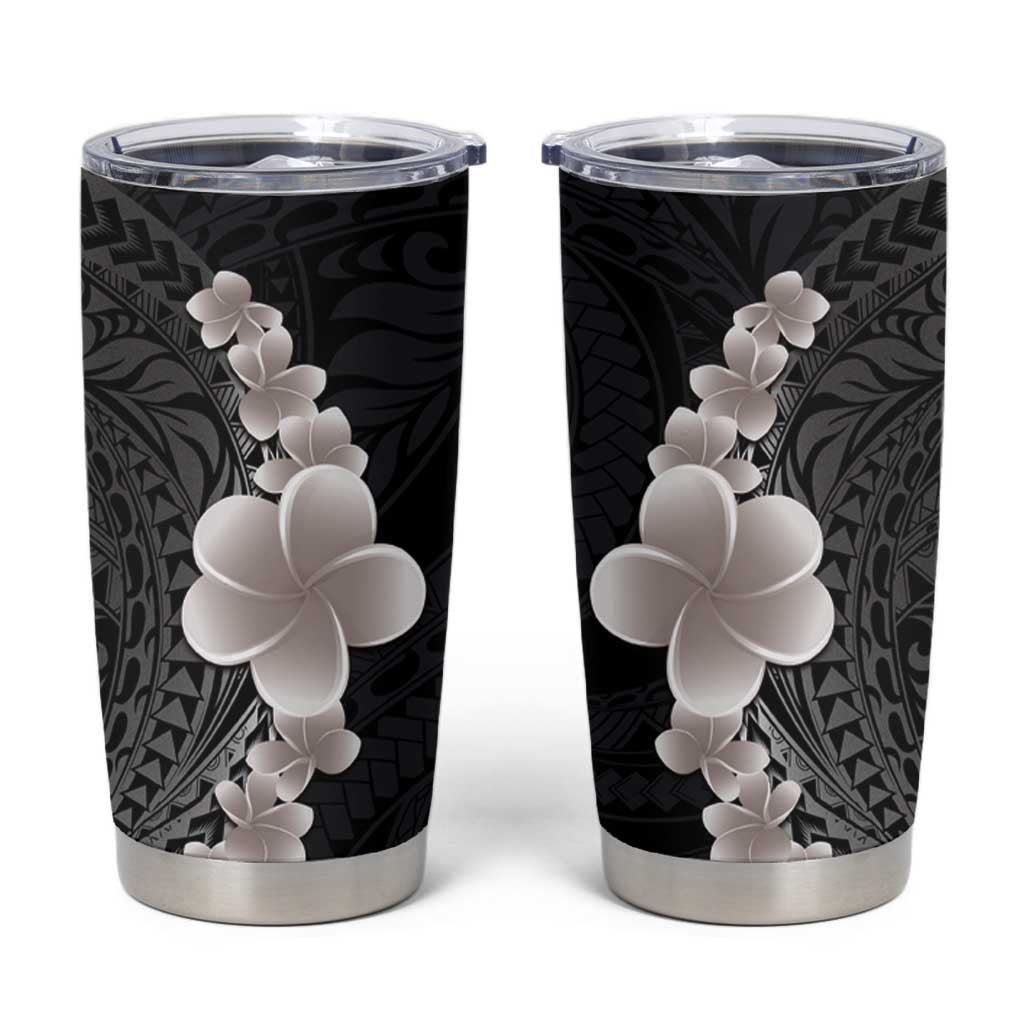 Hawaiian Tropical Plumeria Art Polynesian Tattoo Tumbler Cup Grayscale Color LT03 Black - Polynesian Pride