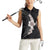 Hawaiian Tropical Plumeria Art Polynesian Tattoo Women Sleeveless Polo Shirt Grayscale Color