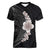 Hawaiian Tropical Plumeria Art Polynesian Tattoo Women V-Neck T-Shirt Grayscale Color