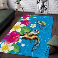 Hawaiian Tropical Flower and Honu Under Blue Water Area Rug LT03 Blue - Polynesian Pride