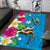 Hawaiian Tropical Flower and Honu Under Blue Water Area Rug