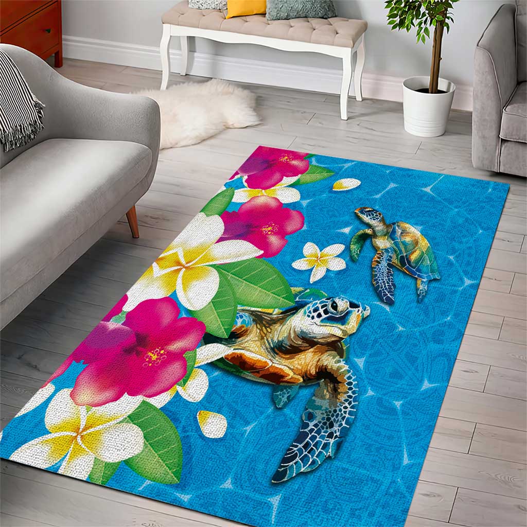 Hawaiian Tropical Flower and Honu Under Blue Water Area Rug LT03 - Polynesian Pride