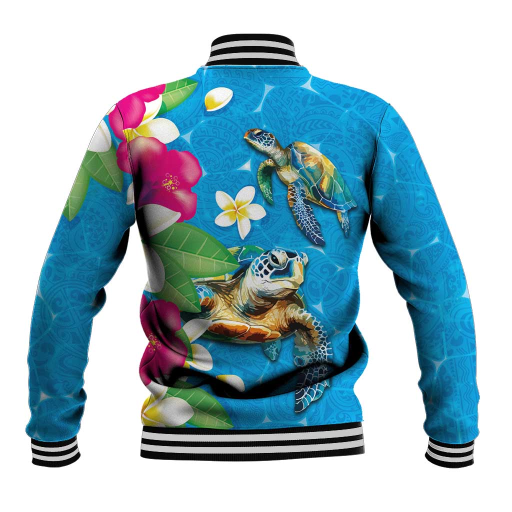 Hawaiian Tropical Flower and Honu Under Blue Water Baseball Jacket LT03 - Polynesian Pride
