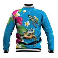 Hawaiian Tropical Flower and Honu Under Blue Water Baseball Jacket LT03 - Polynesian Pride