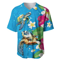Hawaiian Tropical Flower and Honu Under Blue Water Baseball Jersey LT03 Blue - Polynesian Pride