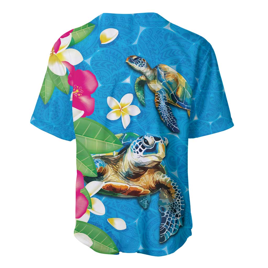 Hawaiian Tropical Flower and Honu Under Blue Water Baseball Jersey LT03 - Polynesian Pride