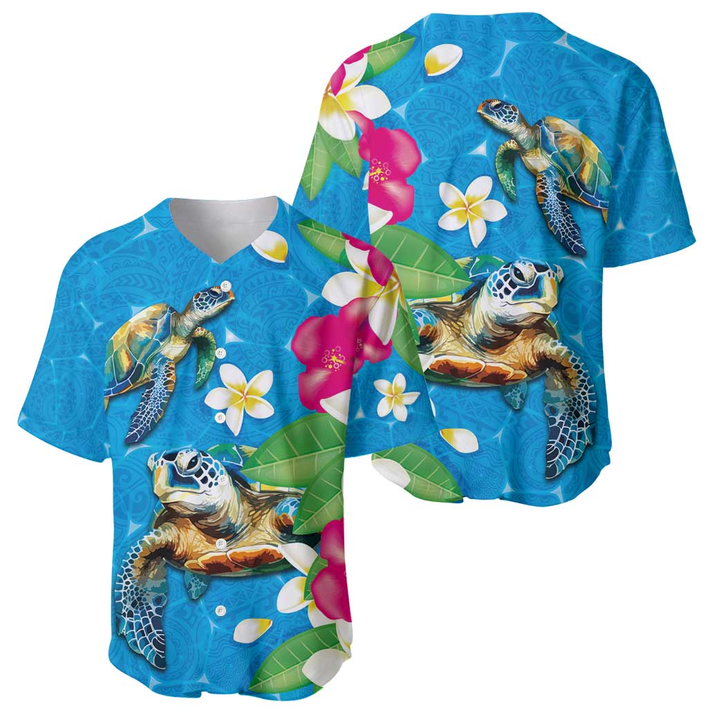 Hawaiian Tropical Flower and Honu Under Blue Water Baseball Jersey LT03 - Polynesian Pride
