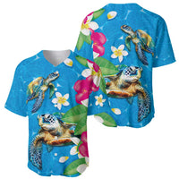 Hawaiian Tropical Flower and Honu Under Blue Water Baseball Jersey LT03 - Polynesian Pride