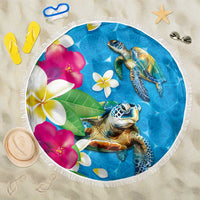 Hawaiian Tropical Flower and Honu Under Blue Water Beach Blanket LT03 One Size 150cm Blue - Polynesian Pride