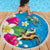 Hawaiian Tropical Flower and Honu Under Blue Water Beach Blanket