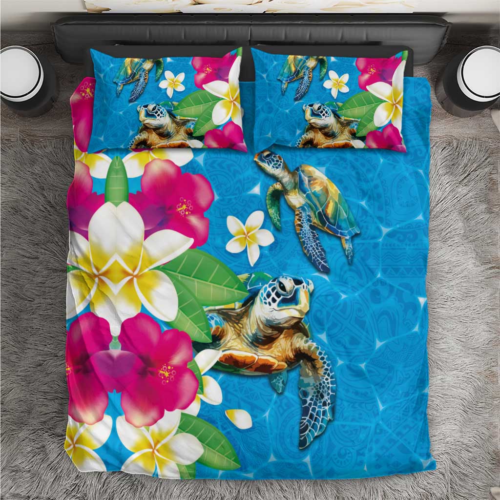 Hawaiian Tropical Flower and Honu Under Blue Water Bedding Set LT03 Blue - Polynesian Pride