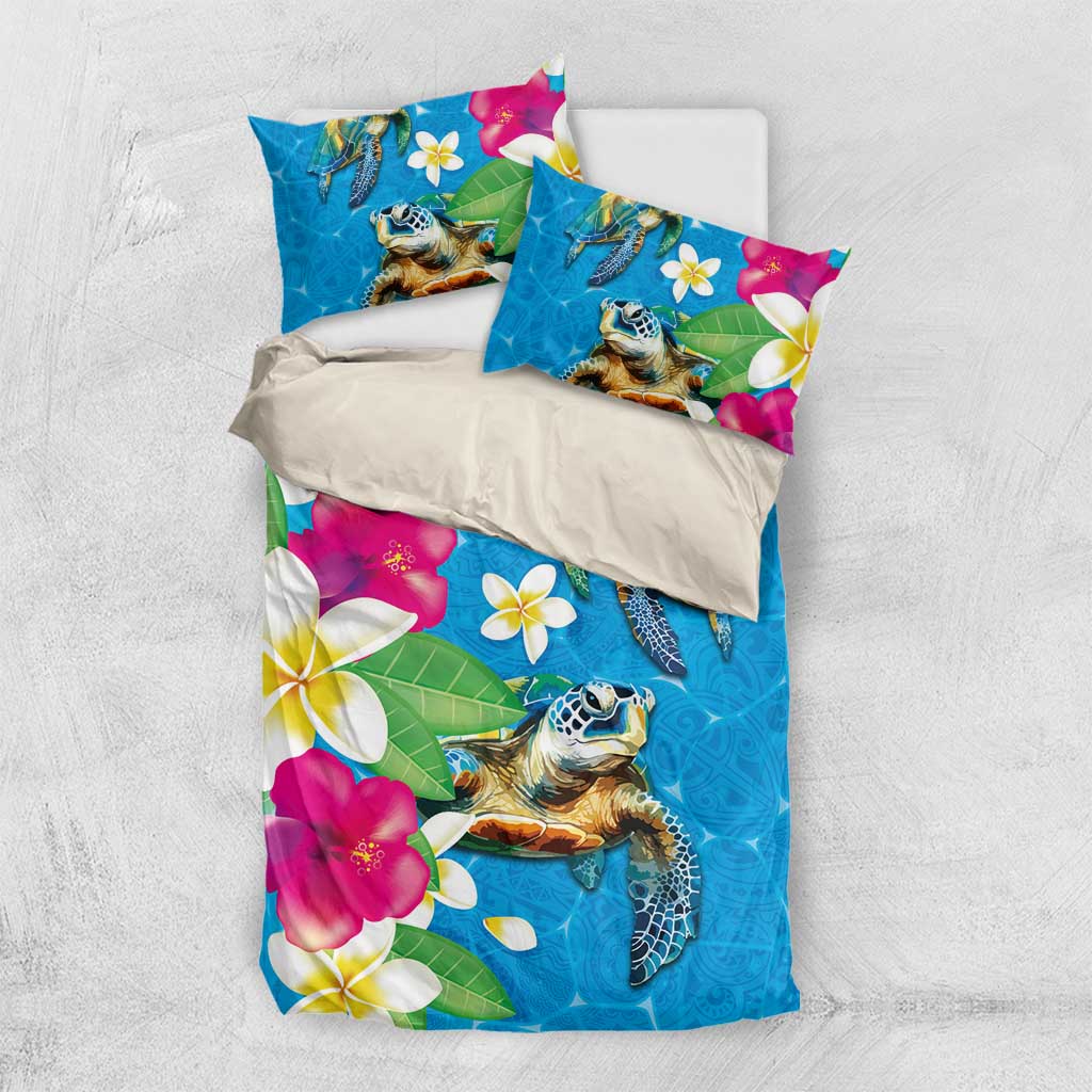 Hawaiian Tropical Flower and Honu Under Blue Water Bedding Set LT03 US Twin 172cm x 218cm Blue - Polynesian Pride