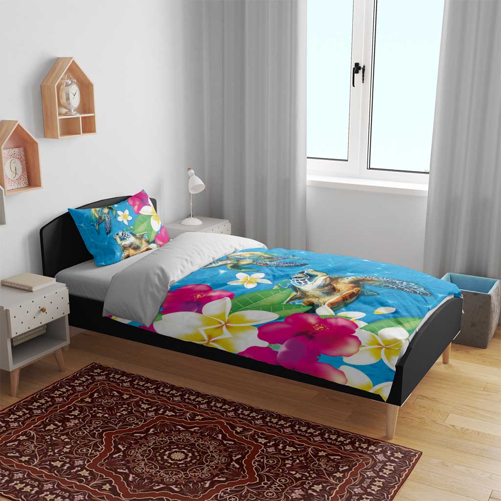 Hawaiian Tropical Flower and Honu Under Blue Water Bedding Set LT03 - Polynesian Pride