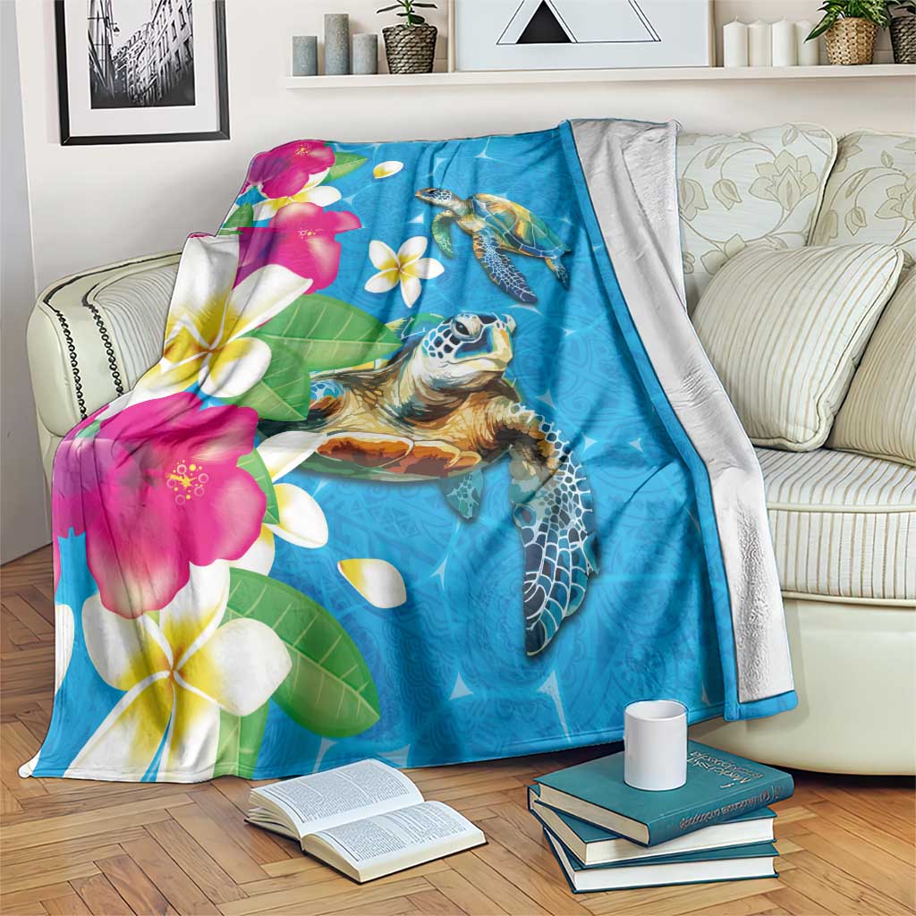 Hawaiian Tropical Flower and Honu Under Blue Water Blanket LT03 Blue - Polynesian Pride