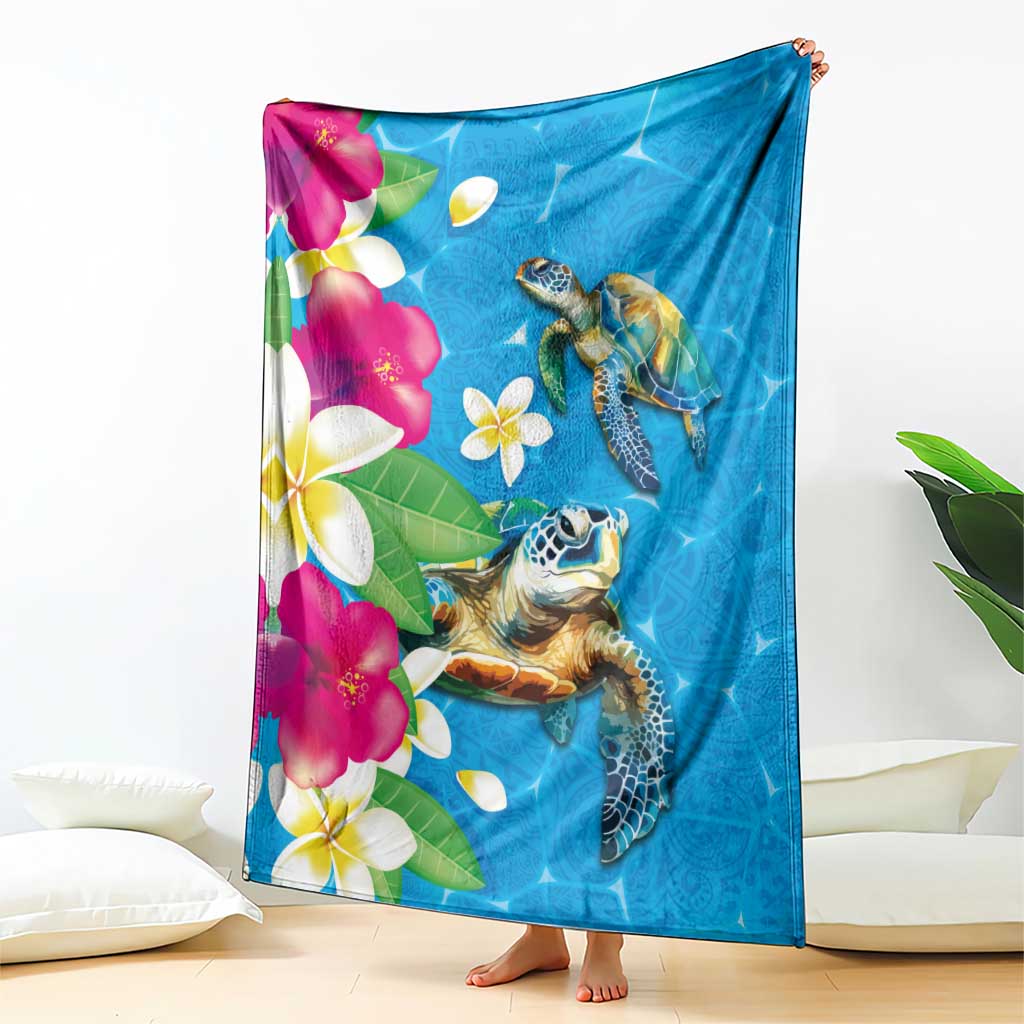 Hawaiian Tropical Flower and Honu Under Blue Water Blanket LT03 - Polynesian Pride