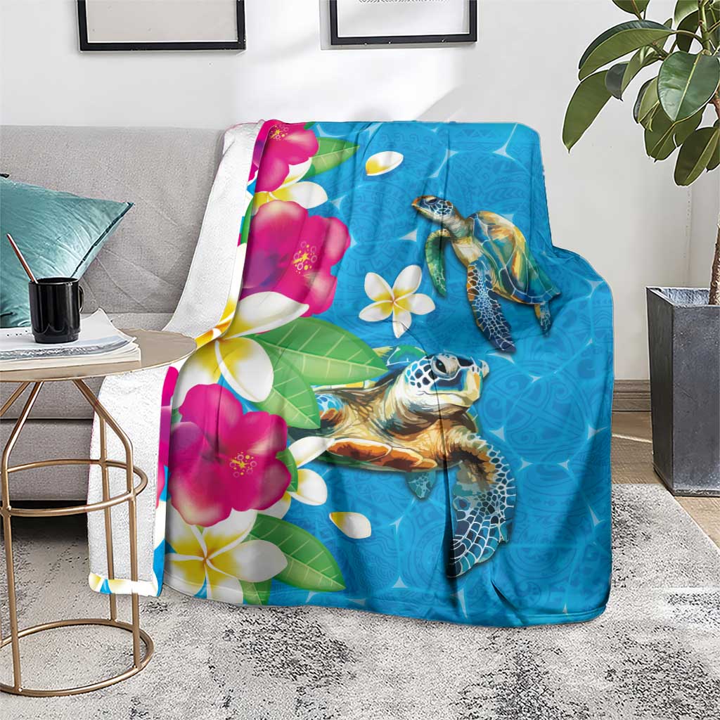 Hawaiian Tropical Flower and Honu Under Blue Water Blanket LT03 - Polynesian Pride