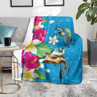 Hawaiian Tropical Flower and Honu Under Blue Water Blanket LT03 - Polynesian Pride